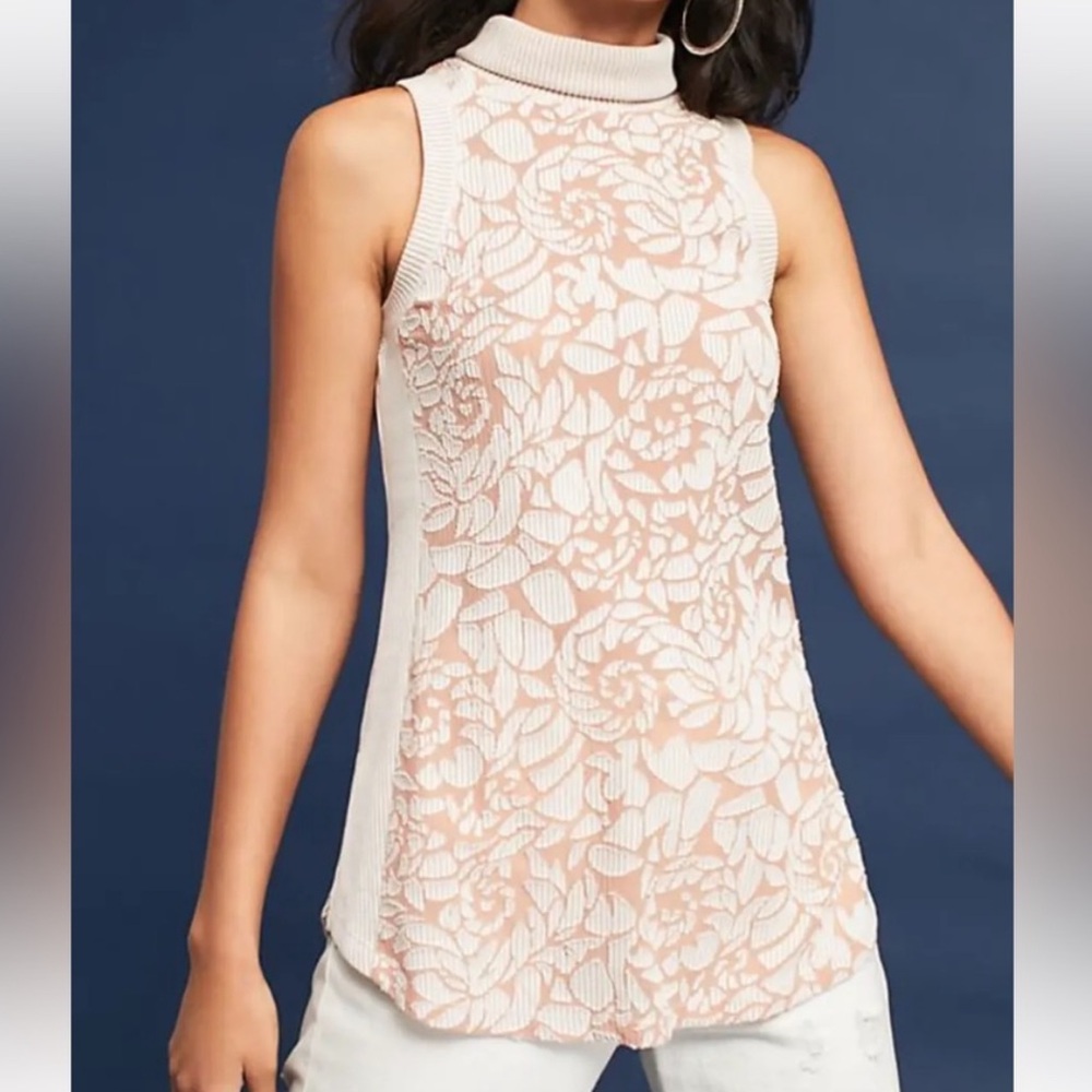 Meadow Rue Blush and Cream Sleeveless Turtleneck Tank